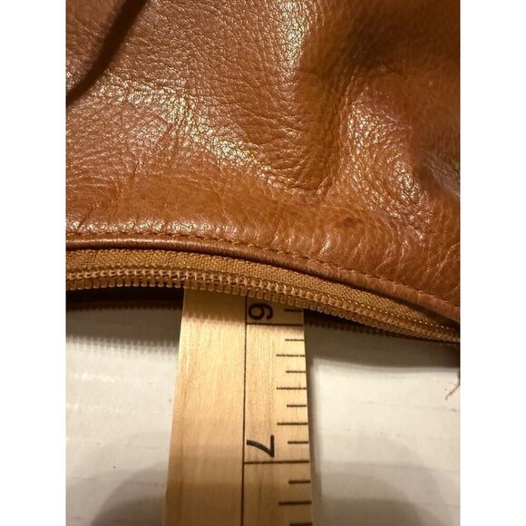 Fossil Tan Genuine Leather Shoulder Hobo Handbag Purse 6X8 Exterior Wear - Picture 7 of 16